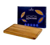 Giesty® Tabla de cortar de madera maciza acacia/redwood, tabla cocina reversible con ranura para jugos y asas, bloque de carnicero para carne, verduras, pan, queso (Acacia, 35cm x 25cm x 1,8cm)