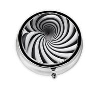 GIF de ilusión óptica en espiral. Este pequeño pastillero redondo impreso es un organizador portátil de píldoras y vitaminas perfecto para bolsillos, bolsos y viajes.