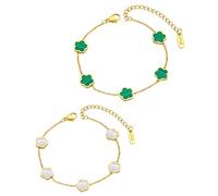 GIFANEO 2 Piezas Puls era de Tré bol de la Suerte para Mujer,Pulsera de Tré bol de Cinco Hojas,Puls era de Acero Inoxidable con Diseño de Trébol, para Mujer, Niña, Chica, Madre, Amiga