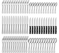 Gifcomda Juego de cubiertos, 72 piezas cubiertos acero inoxidable para 12 personas, pulido brillante, juego de cubiertos con cuchillo de carne, cuchillo, tenedor, cuchara, apto para lavavajillas