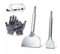 Gifcomda SDS PLUS Juego de cinceles - 4 uds 280 x 100mm (angulado) + 250 x 40mm + Gafas de protección + Guantes de trabajo, para azulejos, piedra natural, hormigón, albañilería, etc.