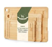 Gifcomda Set de 3 Tablas Cortar Cocina - Tablas de Cocina de Madera Gruesas con Canales de Drenaje y Asas - 38x25cm / 30x20cm / 23x15cm - Tablas de Cortar Madera para Carne, Fruta, Verdura y Pan