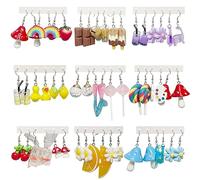 GIFIKOI 30-40 pares de aretes divertidos y extraños de oso de goma, pato, hongos, frutas, flores, aretes colgantes para mujer, aretes estéticos, aretes de animales de comida a granel, Acrílico,