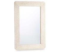 Gift Decor Espejo de Pared Blanco Marrón Madera de Mango Hojas 90 x 60 x 2 cm