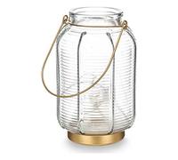Gift Decor Farol LED Rayas Dorado Transparente Vidrio (13,5 x 22 x 13,5 cm)