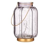 Gift Decor Farol LED Rayas Gris Dorado Vidrio (13,5 x 22 x 13,5 cm)