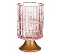 Gift Decor Farol LED Rayas Rosa Dorado Vidrio (10,7 x 18 x 10,7 cm)