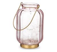Gift Decor Farol LED Rayas Rosa Dorado Vidrio (13,5 x 22 x 13,5 cm)