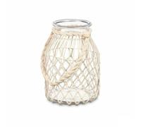 Gift Decor Portavelas Bote Blanco Transparente Vidrio Cuerda 20 x 30 cm (4 Unidades)
