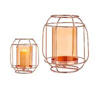 Gift Decor Portavelas Cobre Ambar Farol Metal Vidrio (19 x 20 x 19 cm)