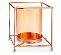 Gift Decor Portavelas Cuadrado Cobre Ambar Metal Vidrio (14 x 15,5 x 14 cm)