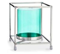 Gift Decor Portavelas Cuadrado Plateado Azul Metal Vidrio (11,5 x 12,6 x 11,5 cm)