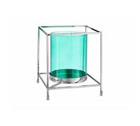 Gift Decor Portavelas Cuadrado Plateado Azul Metal Vidrio (14 x 15,5 x 14 cm)