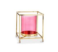 Gift Decor Portavelas Cuadrado Rosa Dorado Metal Vidrio (11,5 x 12,6 x 11,5 cm)