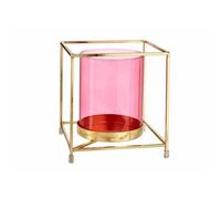 Gift Decor Portavelas Cuadrado Rosa Dorado Metal Vidrio (14 x 15,5 x 14 cm)