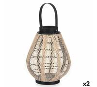 Gift Decor Portavelas Farol con asa Beige Madera Tela 25 x 30 x 25 cm (2 Unidades) - Marca EAN: 4899888723370