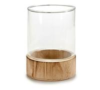 Gift Decor Portavelas Marrón Transparente Cristal Madera (14,5 x 19,3 x 14,5 cm)