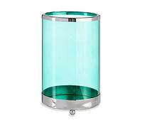 Gift Decor Portavelas Plateado Azul Cilindro Metal Vidrio (12,2 x 19,5 x 12,2 cm)