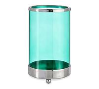 Gift Decor Portavelas Plateado Azul Cilindro Metal Vidrio (9,7 x 16,5 x 9,7 cm)