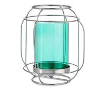 Gift Decor Portavelas Plateado Azul Farol Metal Vidrio (19 x 20 x 19 cm)