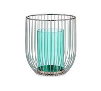 Gift Decor Portavelas Plateado Azul Jaula Metal Vidrio (15 x 17 x 15 cm)