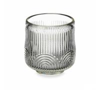 Gift Decor Portavelas Rayas Gris Cristal 7,5 x 7,8 x 7,5 cm (12 Unidades)