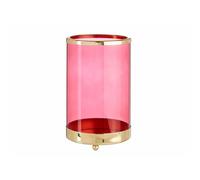 Gift Decor Portavelas Rosa Dorado Cilindro Metal Vidrio (12,2 x 19,5 x 12,2 cm)