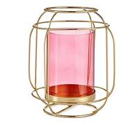 Gift Decor Portavelas Rosa Dorado Farol Metal Vidrio (19 x 20 x 19 cm)