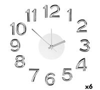 Gift Decor Reloj de Pared Plateado Blanco Pegatina ABS Goma Eva (Ø 35 cm) (6 Unidades)