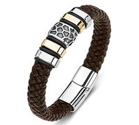 Gift for Men Bracelet Boys, Charm Bracelet Christmas Woven Bracelets Men Brown A Bracelet Stainless Steel with Magnetic Clasp, Length 18.5 cm, Faux, Without Zirconia