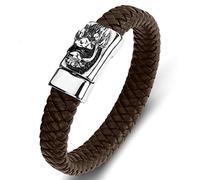 Gift for Men Bracelet Men's Vintage Men's Bangle Dragon Men's Bracelet Retro Brown Bracelet Stainless Steel with Magnetic Clasp Length 18.5 cm, Faux, Without Zirconia