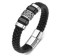Gift for Men Men Bracelet with Engraving, Bracelets Men's Woven Stretch Bracelet Black B Wrist Chain Stainless Steel with Magnetic Clasp, Length 18.5 cm, Faux, Without