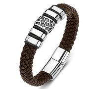 Gift for Men Men's Retro Bangle for Men Woven Bracelets Stainless Steel Brown C Wrist Chain Stainless Steel with Magnetic Clasp Length 18.5 cm, Faux, Without Zirconia