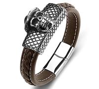 Gift for Men Men's Retro Couple Bracelet Skull Festival Bracelets Brown Wrist Chain Stainless Steel with Magnetic Clasp Length 18.5 cm, Faux, Without Zirconia