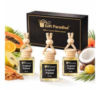 Gift Paradise Tropical Papaya - Juego de 3 ambientadores para coche, con caja de regalo magnética, botellas difusoras colgantes de 10 ml con tapa de madera, aroma a fruta tropical dulce para coche