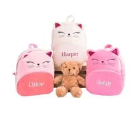 Giftailor Mochila infantil personalizada con nombre, bonita mochila escolar bordada con gato para niñas y niños, mochila ligera para preescolar y jardín de infantes, regalo de cumpleaños o vuelta a la