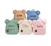 Giftailor Mochila infantil personalizada con nombre, mochila escolar de lana bordada con oso para niñas y niños, mochila ligera para preescolar y jardín de infantes, regalo de cumpleaños o vuelta a la