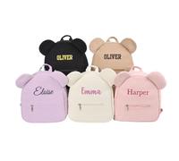 Giftailor Mochila infantil personalizada con nombre, mochila escolar de pana bordada con oso para niñas y niños, mochila ligera para preescolar y jardín de infantes, regalo de cumpleaños o vuelta a la