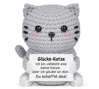 Giftasy Amuleto de la suerte - Gato de ganchillo a mano con tarjeta de energía para crear el regalo, regalos de escolarización, regalo de mutuo, regalo de motivación positiva