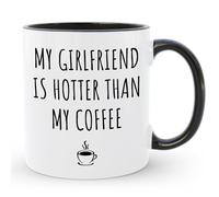 Giftbees Taza de café con texto en inglés «My Girlfriend is Hotter Than My Coffee», regalo único para cumpleaños, aniversario, Navidad, regalo divertido para novio de novia, taza de té de cerámica de