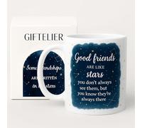 GIFTELIER Taza Regalos Amigas Originales 325ml - Regalo Amiga Cumpleaños con Frase “Good Friends Are Like Stars” - Regalo para una Amiga Especial - Despedida, incluye Caja Regalo