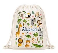 Gifters | Mochila de Cuerdas Personalizada Animales | Bolsa Bebé con Nombre 34 x 42 cm | Saco Infantil de Tela | Talega Colegio, Escuela, Guardería Personalizada