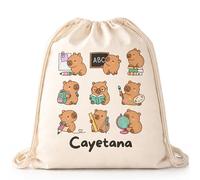 Gifters | Mochila de Cuerdas Personalizada Capibara | Bolsa Bebé con Nombre 34 x 42 cm | Saco Infantil de Tela | Talega Escolar Guardería Personalizada