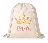 Gifters | Mochila de Cuerdas Personalizada Corona | Bolsa Bebé con Nombre 34 x 42 cm | Saco Infantil de Tela | Talega Guardería Personalizada