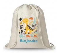 Gifters | Mochila de Cuerdas Personalizada Dinosaurio | Bolsa Bebé con Nombre 34 x 42 cm | Saco Infantil de Tela para el Cole | Talega Guardería Personalizada | Bolsa Ropa Escuela Infantil Grabada