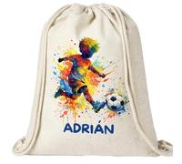 Gifters | Mochila de Cuerdas Personalizada Fútbol | Bolsa Bebé con Nombre 34 x 42 cm | Saco Infantil de Tela | Talega Guardería Personalizada