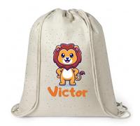 Gifters | Mochila de Cuerdas Personalizada León | Bolsa Bebé con Nombre 34 x 42 cm | Saco Infantil de Tela | Talega Guardería Personalizada | Bolsa Ropa Escuela Infantil Grabada