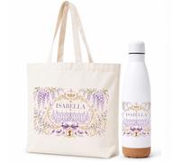 Gifters | Pack de Bolsa y Botella Personalizadas con Nombre | Diseño Mayfair, Estilo Inglés | Shopper, Tote Bag con Cremallera | Botella Acero Inoxidable 750ml | Regalo Original Mujer, Amiga, Madre