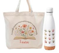 Gifters | Pack Regalo Profesora Infantil y Primaria “Pequeñas Mentes” Personalizado Fin de Curso | Bolsa Tote con Cremallera + Botella Reutilizable | Nombre Maestra y Alumnos