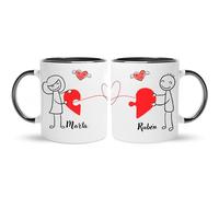 Gifters | Pack Tazas Personalizadas para Parejas con Nombres | Diseño Hilo Rojo del Destino | Interior y Asa Negros | 325 ml | Regalo Original, Romántico San Valentín y Aniversario | Mujer y Hombre